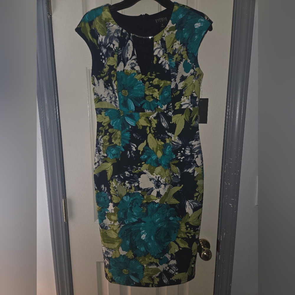 Enfocus Studio Teal and Olive Floral Midi Dress